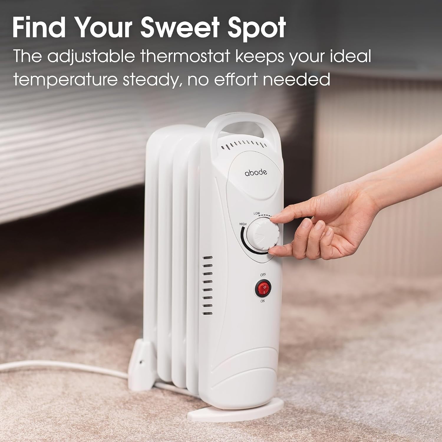650W Oil Filled Radiator Heater 5 Fin Portable Electric Thermostat
