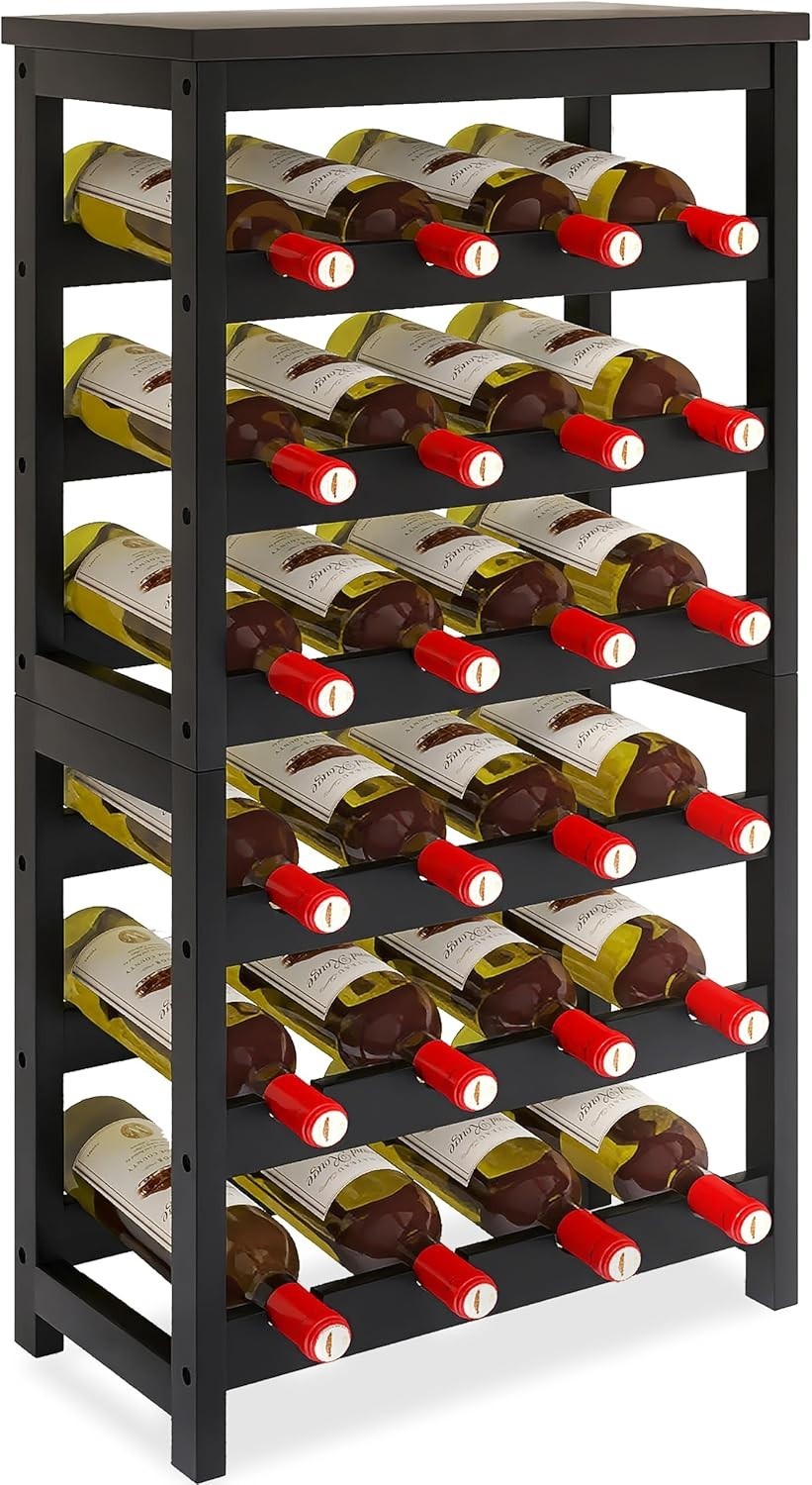 24 Bottle Wine Rack Freestanding 6 Tier Bamboo Storage Shelf with Tabletop