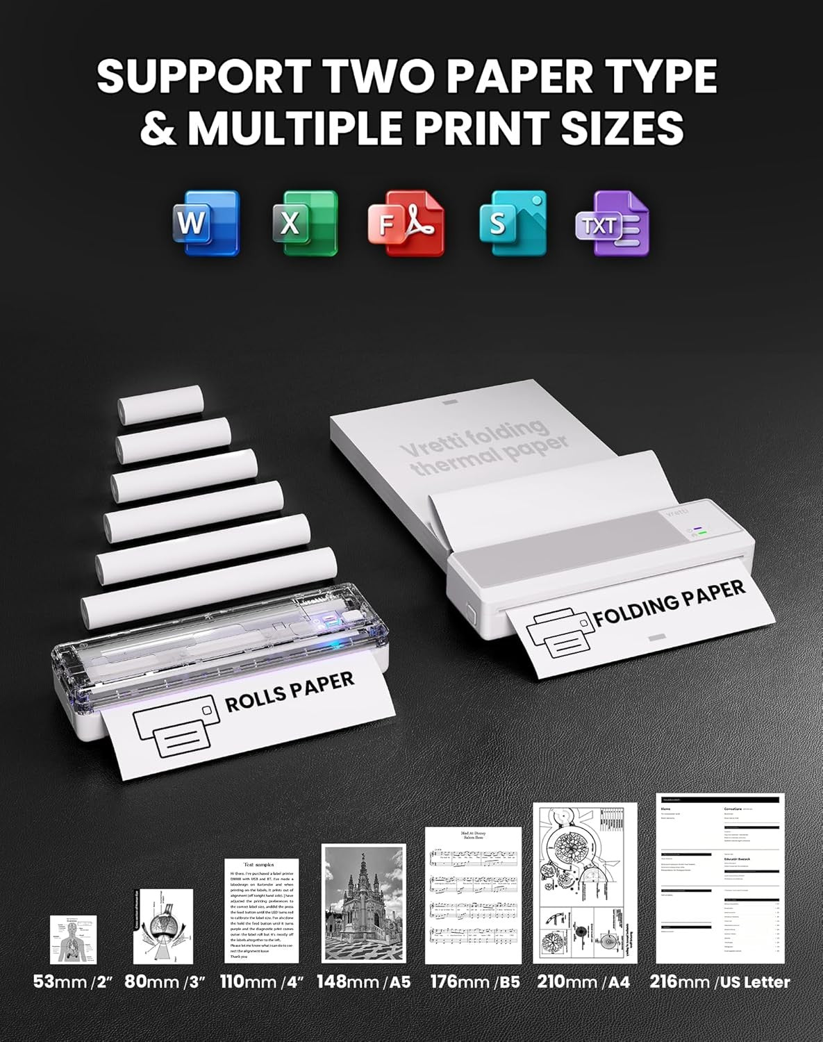 Portable A4 Thermal Printer Bluetooth Inkless Travel Office