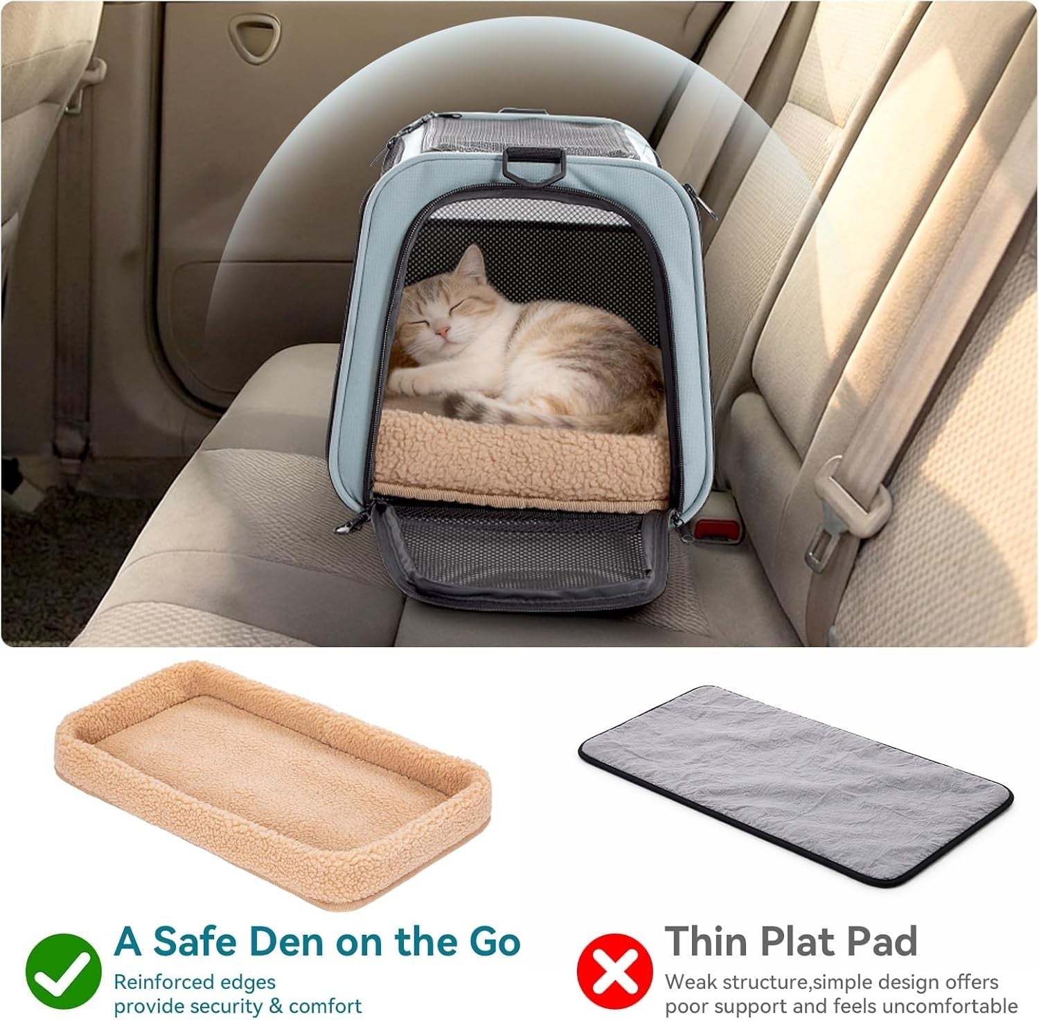 Cat Car Carrier Escape Proof Travel Seat Secure Pet Carrier Green