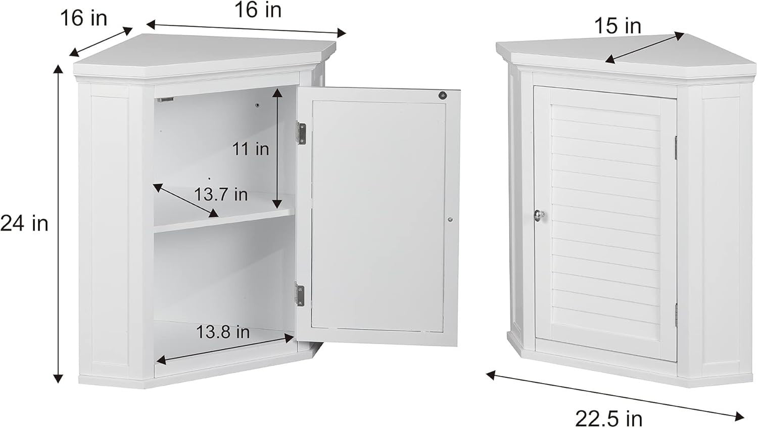 Corner Wall Bathroom Cabinet with Removable Shelf, Durable White Wood