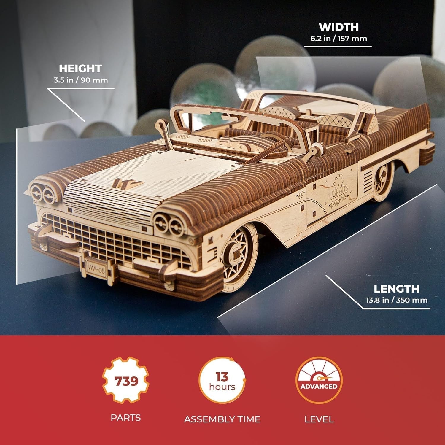 3D Vintage Car Model Kit with Working V8 Engine – Self-Propelled Puzzle