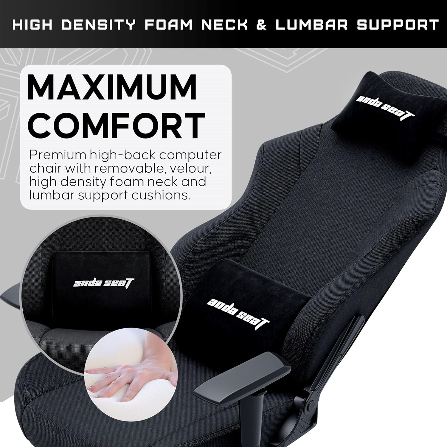 Large Fabric Gaming Chair Ergonomic Recliner Black
