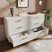 White 6 Drawer Sideboard Chest Gold Handles, Modern Cabinet Storage 120cm