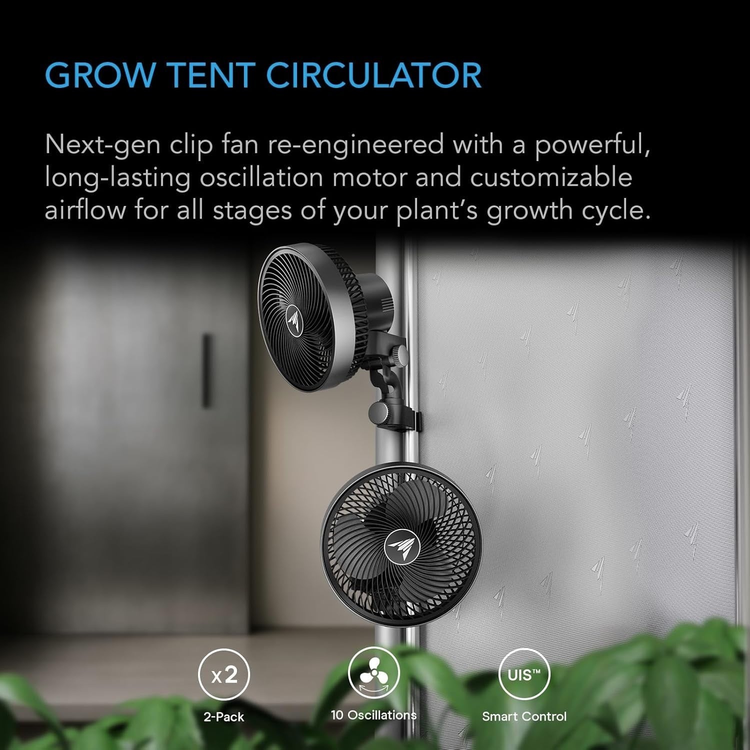 2-Pack 6 Inch Clip Fans 10-Speed App Control Oscillating Quiet Grow Tent Cooling