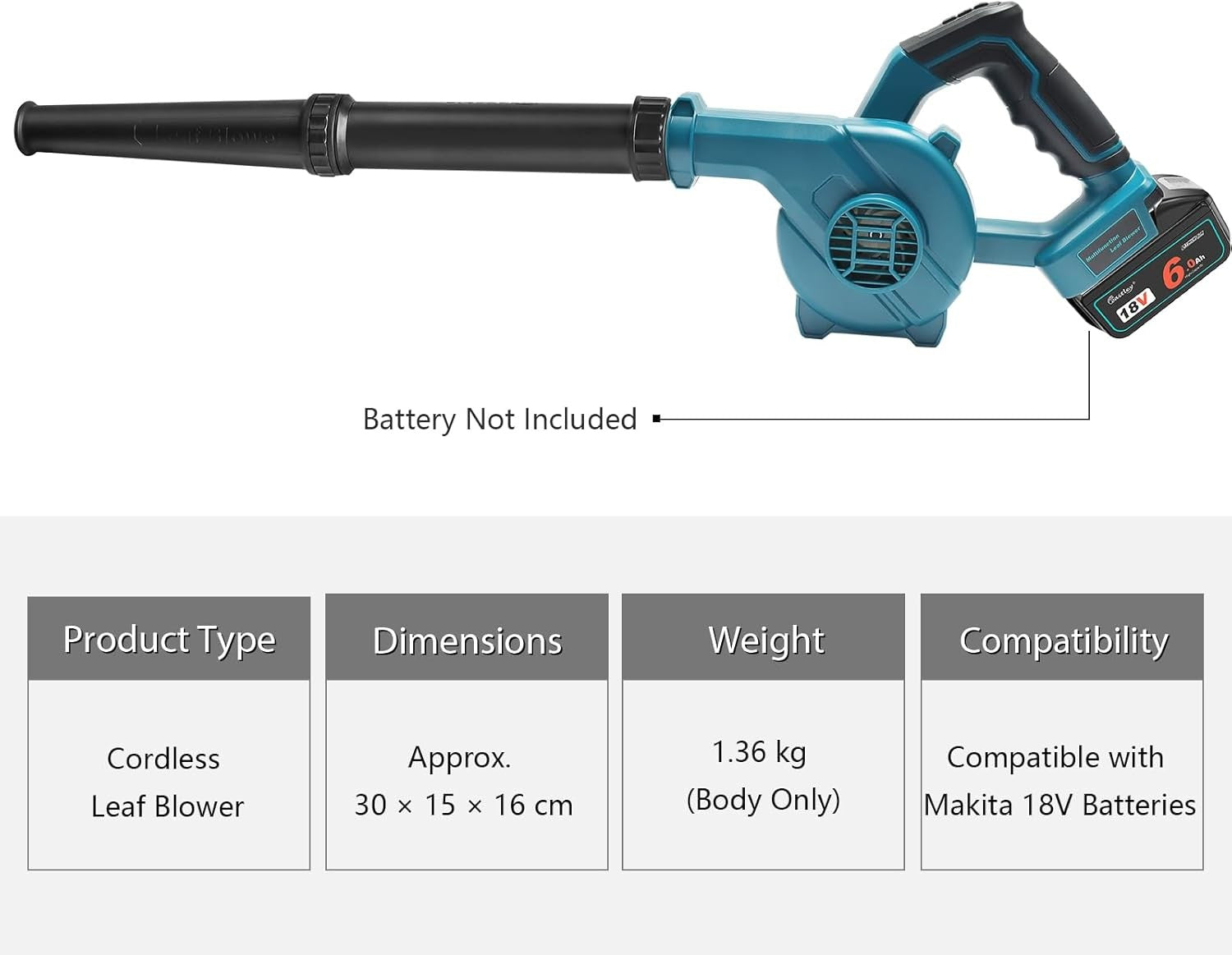 Cordless Leaf Blower 18V Battery Compatible Lightweight Handheld Garden