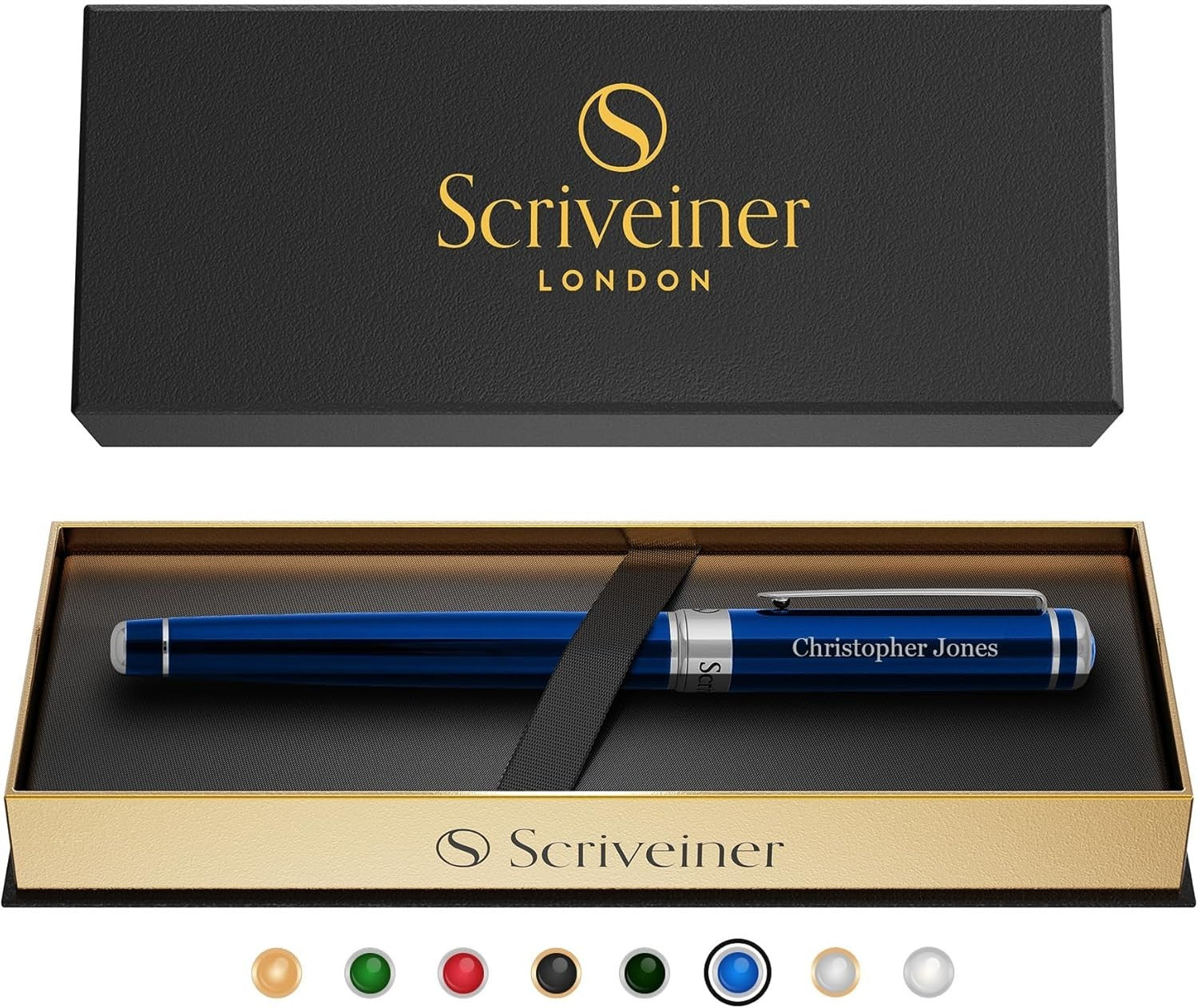 Personalised Rollerball Pen Midnight Blue Chrome Medium Ink Gift