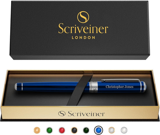 Personalised Rollerball Pen Midnight Blue Chrome Medium Ink Gift