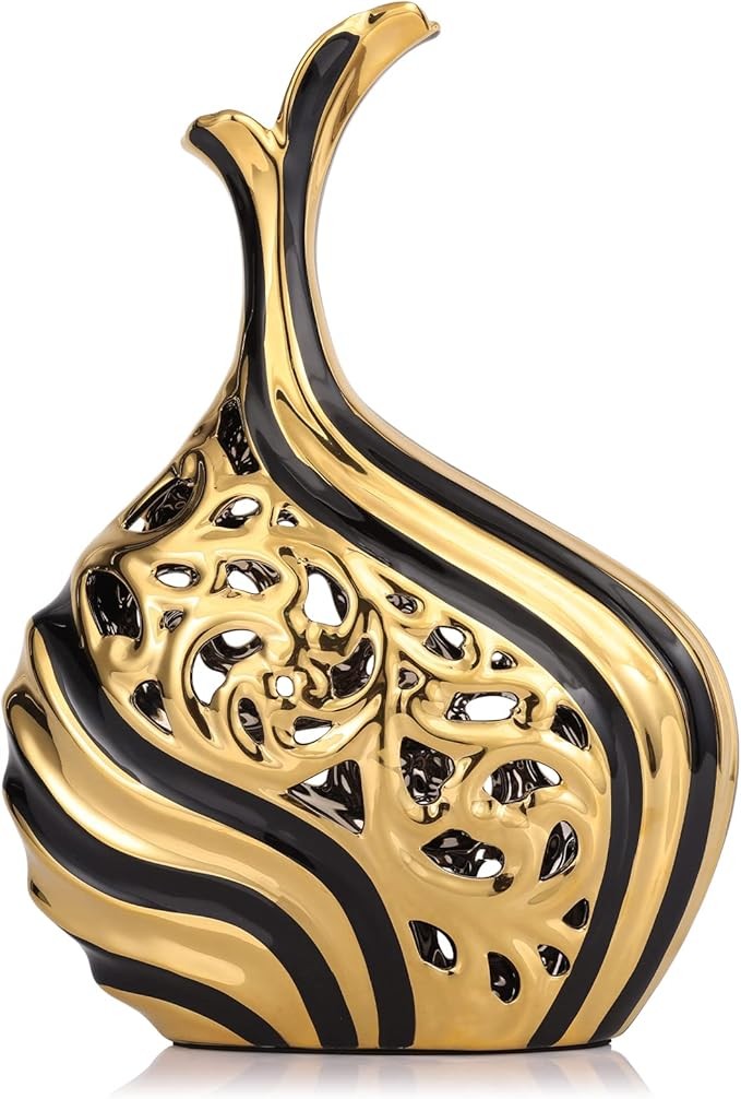 Black Gold Floor Vase 38cm Modern Luxury Pampas Grass Wedding Decor