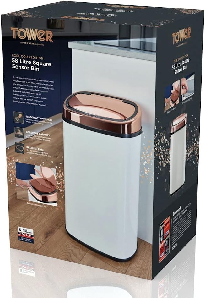 58L Sensor Kitchen Bin Automatic Soft Close White Rose Gold