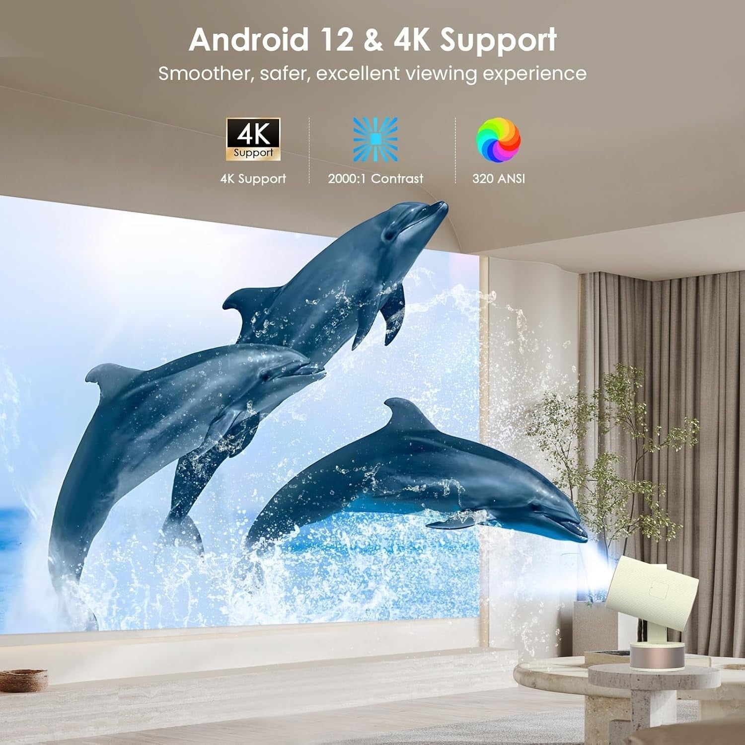 Mini Smart Projector 4K WiFi Bluetooth 270° Auto Focus 320 ANSI