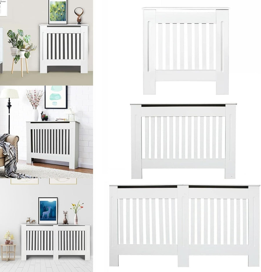 White Radiator Cover Cabinet Large | MDF Slatted Grill Shelf