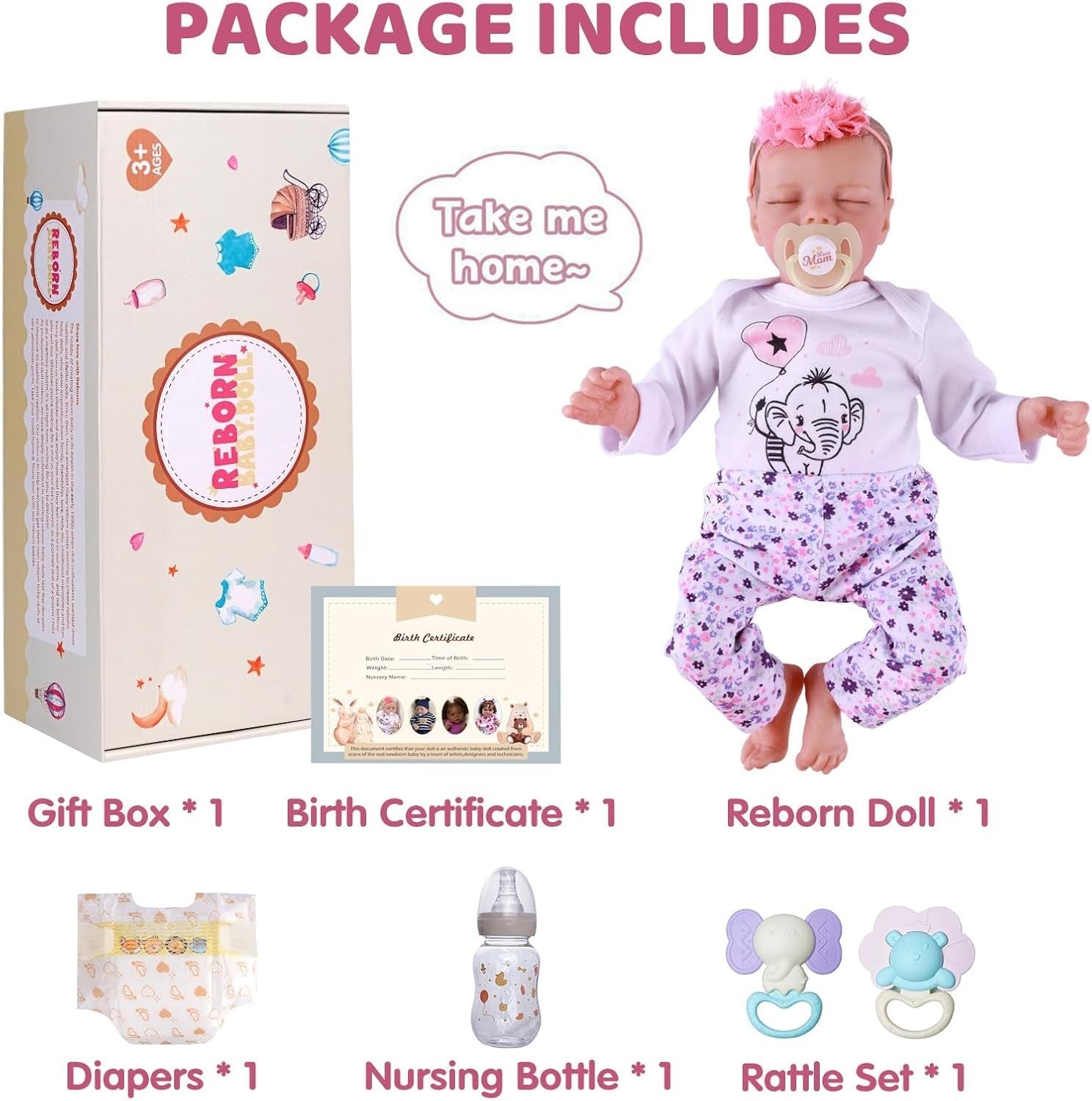 17 Inch Reborn Baby Doll Sleeping Soft Body Realistic w Accessories