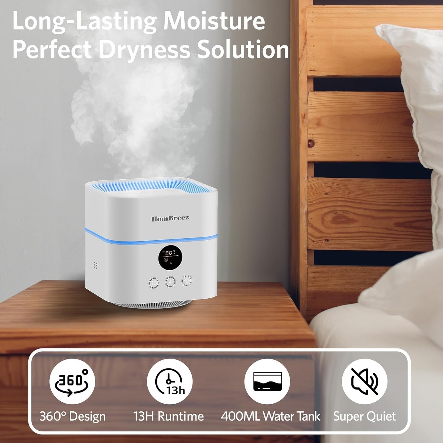 Air Purifier Humidifier Combo H13 HEPA 200ft² Quiet Smart App Control