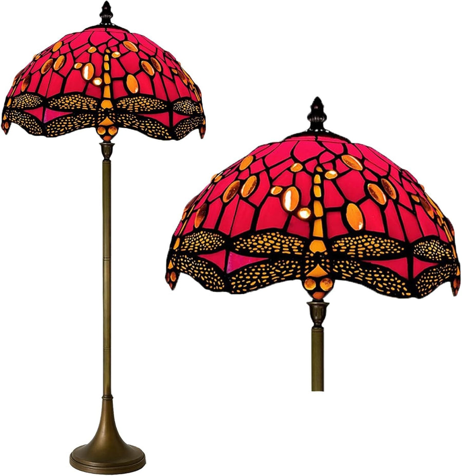 Tiffany Style Floor Lamp Handcrafted Stained Glass 16in Antique Design Light