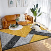 Large Ochre Grey Geometric Shaggy Rug 160x230cm Soft Non Shed Area Carpet