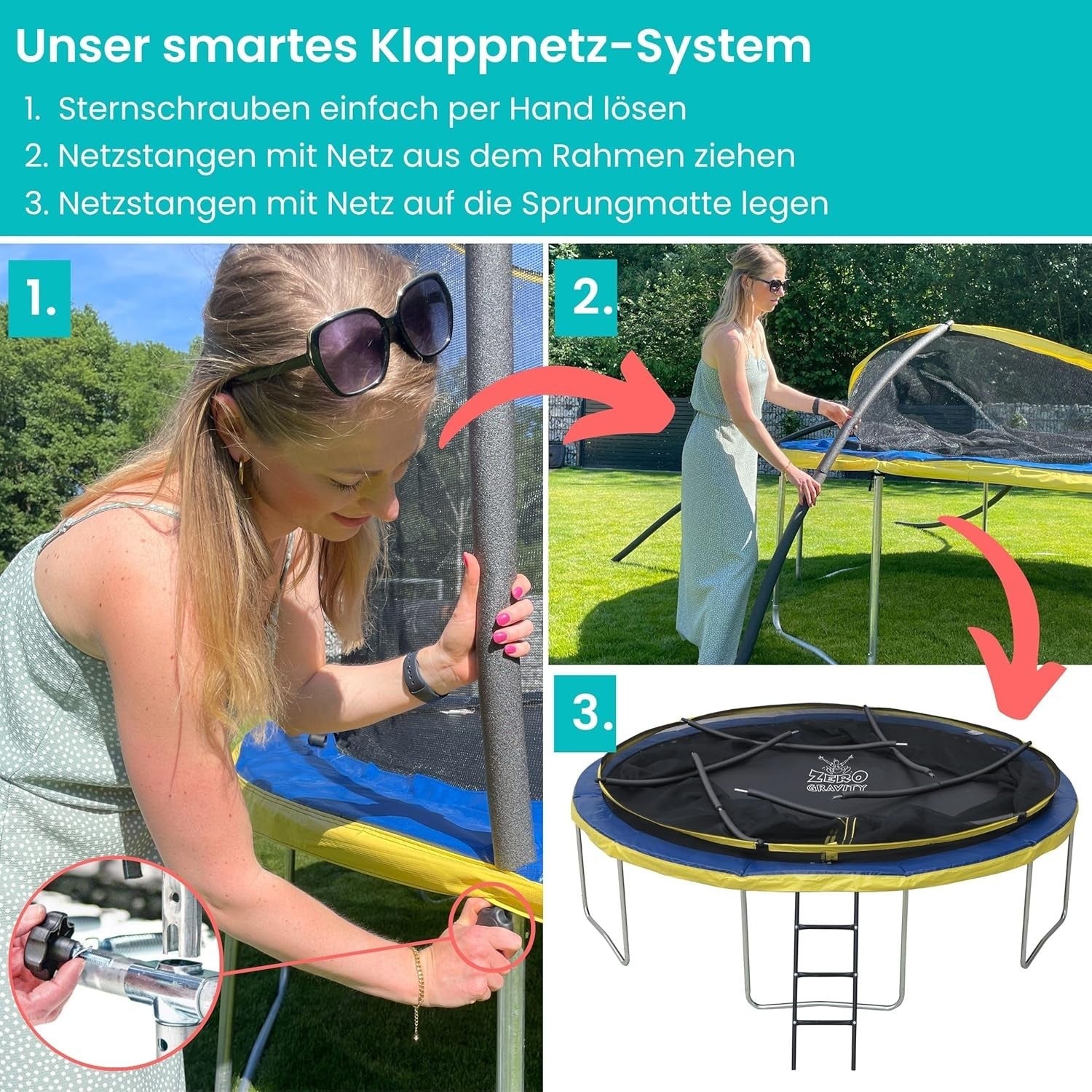 8FT Garden Trampoline Safety Enclosure Ladder PVC Padding Round