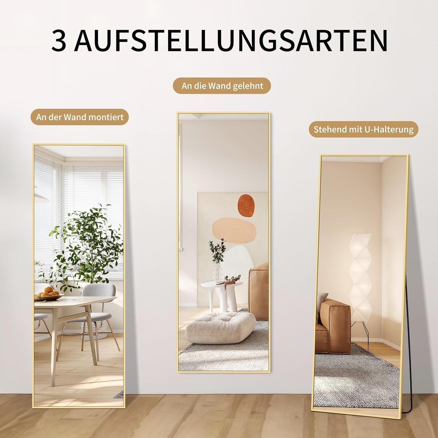 Gold Full Body Mirror 150x40cm Freestanding & Wall Mount Bedroom Use