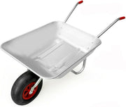 65L Silver Galvanised Wheelbarrow – Pneumatic Tyre Steel Frame for 100kg Loads