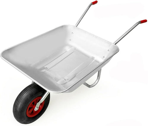 65L Silver Galvanised Wheelbarrow – Pneumatic Tyre Steel Frame for 100kg Loads