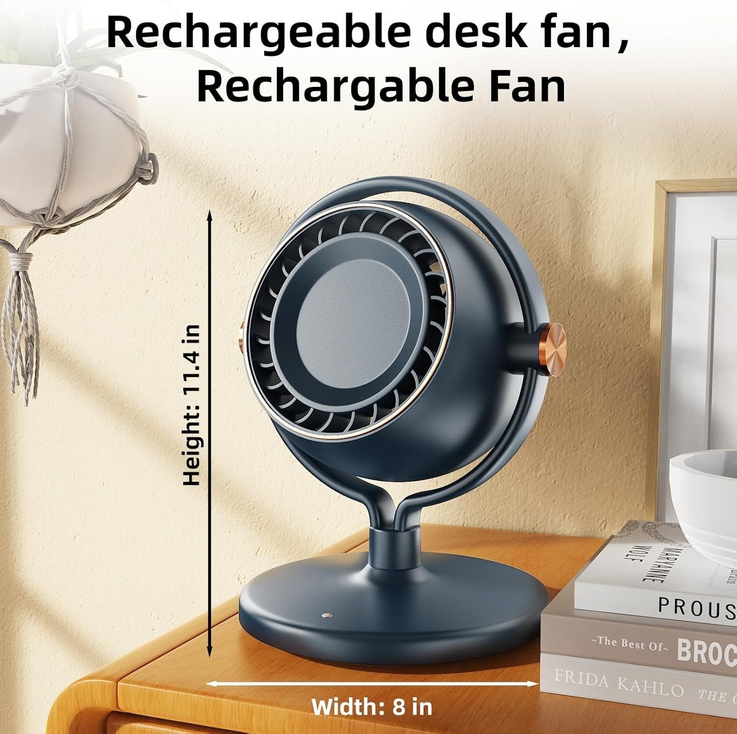 7.5-Inch Rechargeable Desk Fan – Quiet 3-Speed Portable Table Fan for Bedroom