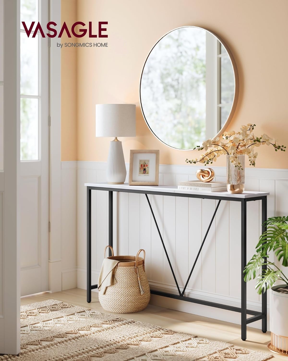 White Marble Slim Console Table Narrow Hallway Sofa Table 120cm Modern Metal