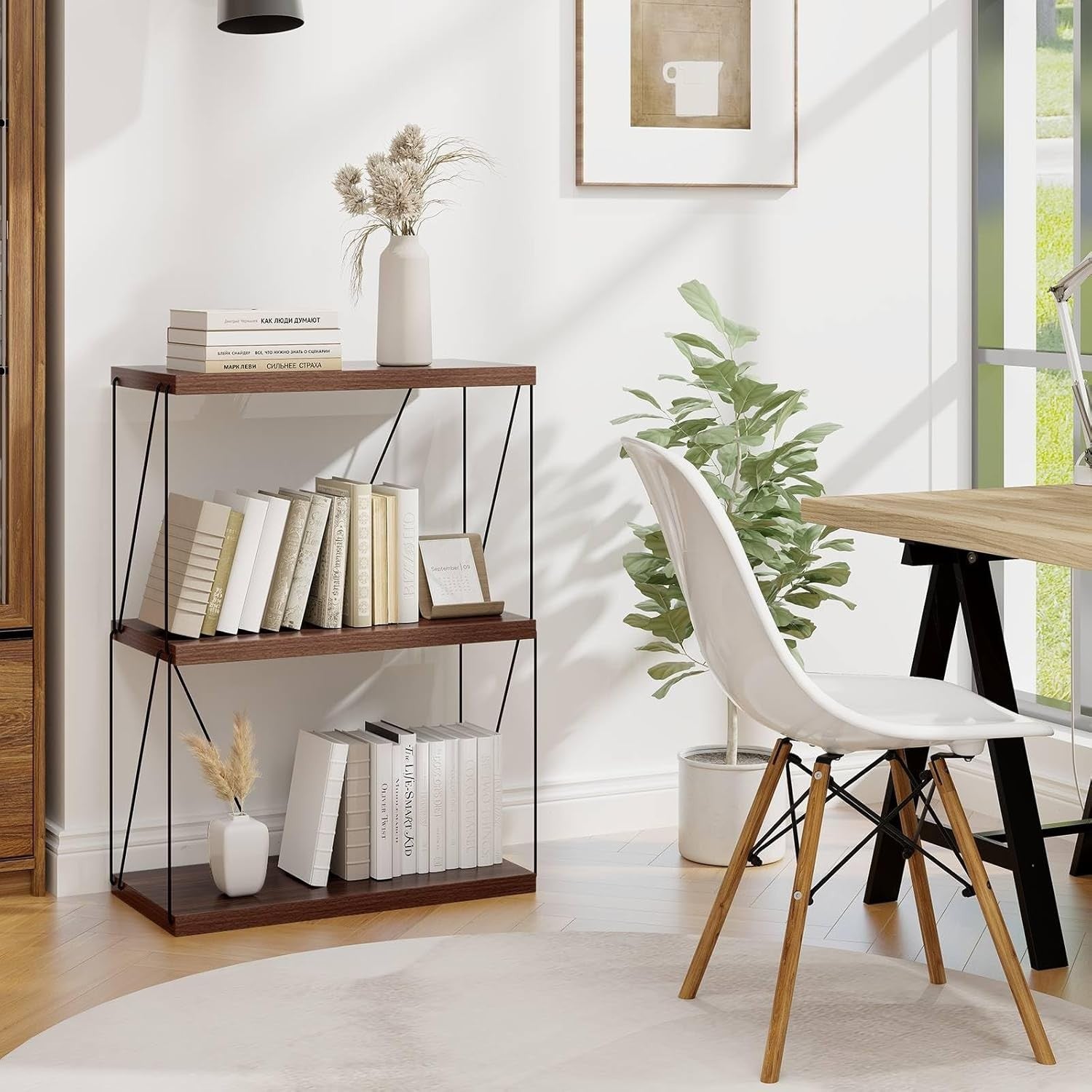 3-Tier Industrial Bookshelf Rustic Wood & Metal Display Storage Unit for Home