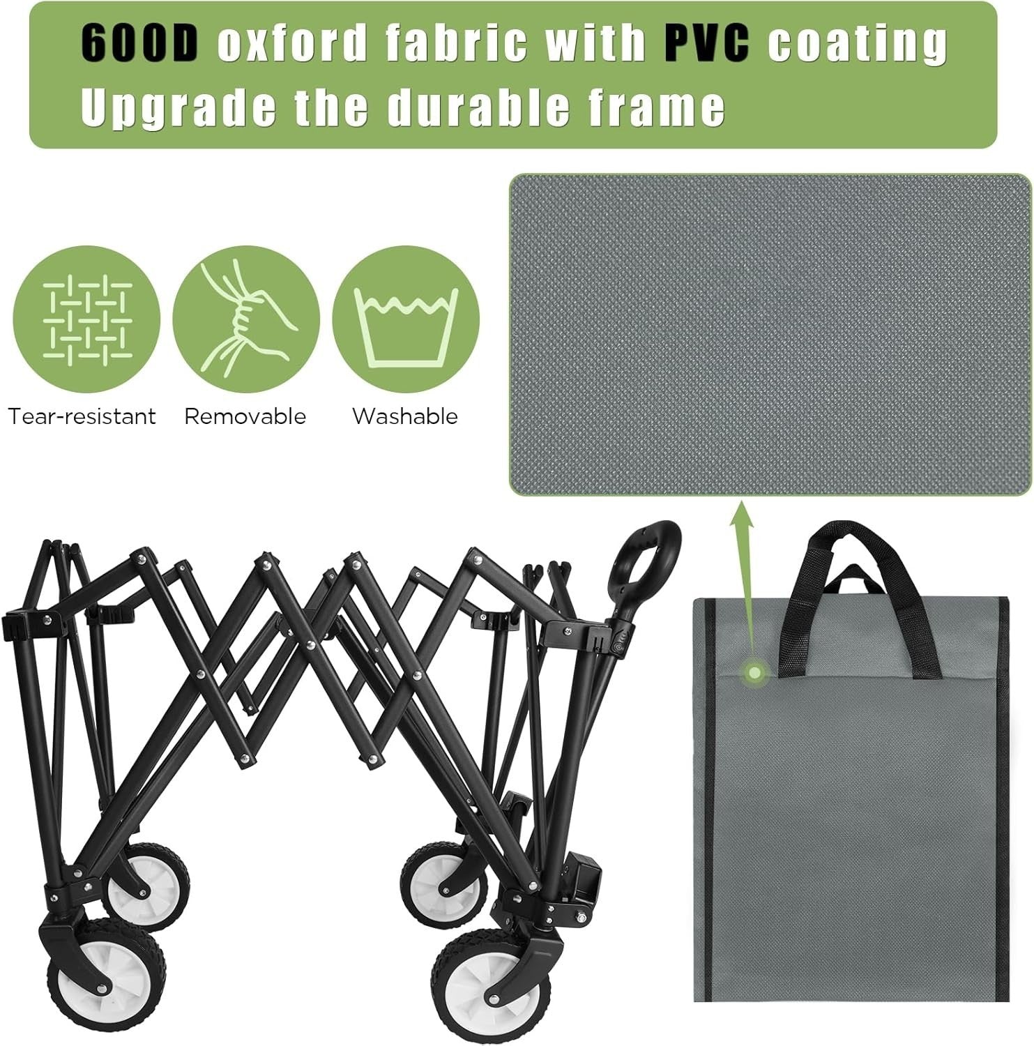 Grey Heavy Duty Folding Wagon 100L All-Terrain Garden Camping Beach Trolley
