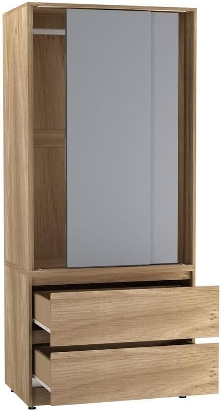 2-Door Sliding Wardrobe with Drawers & Hanging Rail | Modern Bedroom Storage