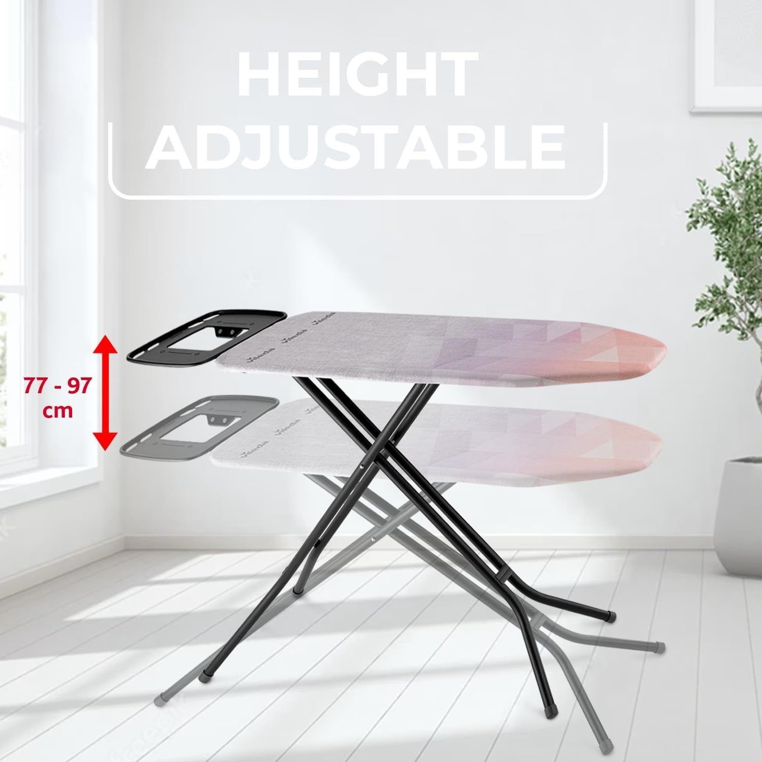Medium Ironing Board Height Adjustable Titanium Coated Foldable 120x38cm