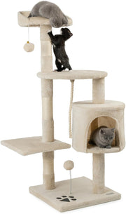 Cat Tree Scratching Post 112cm with Condo Sisal Rope Beige Tower