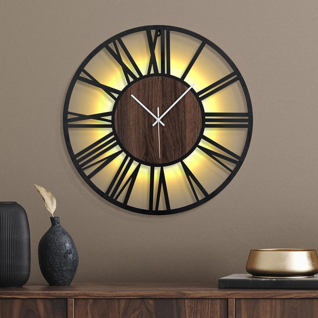80cm Silent Wall Clock LED Light-Up Roman Large Decor for Home Office