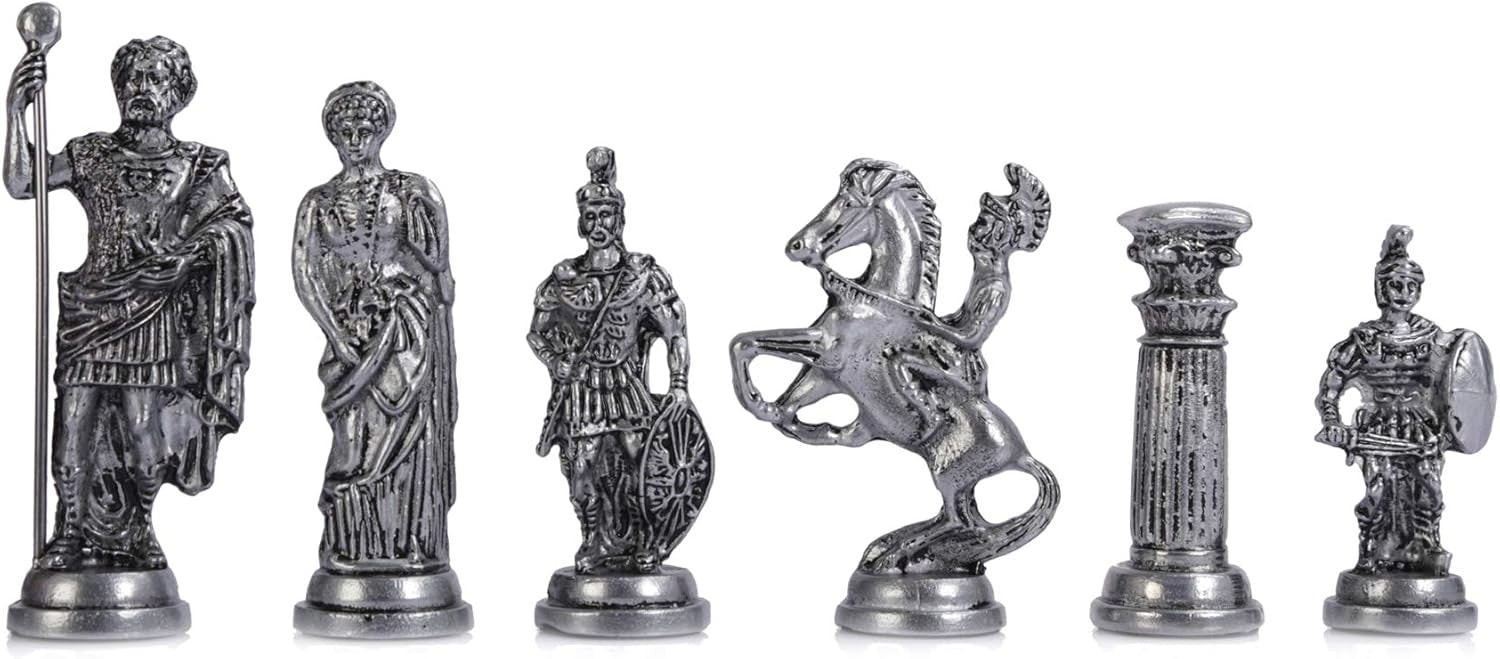 Luxury Metal Rome Chess Set 43cm Board | Handcrafted Antique Figures | Gift Set
