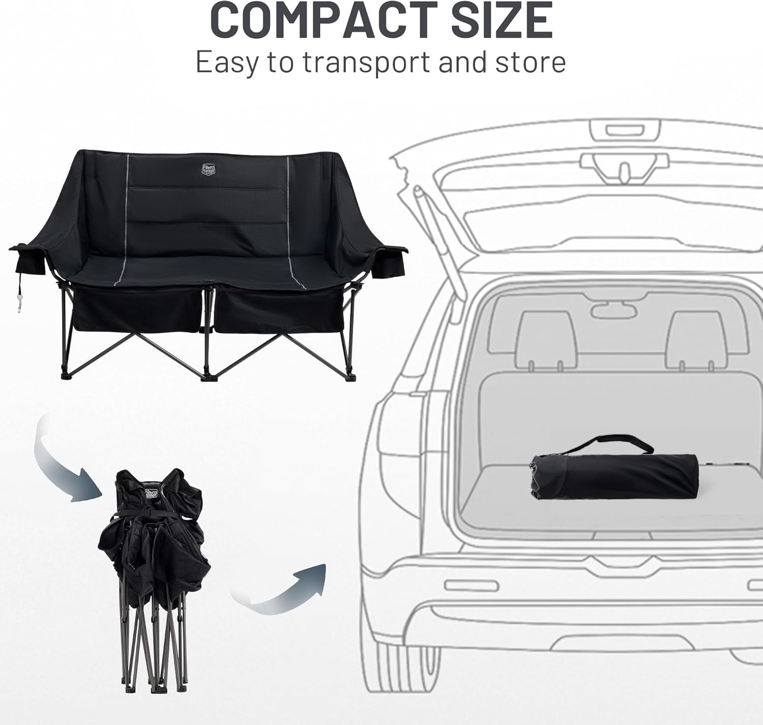 Heavy Duty Folding 2-Seater Camping Chair with Cup Holders & Bottle Opener