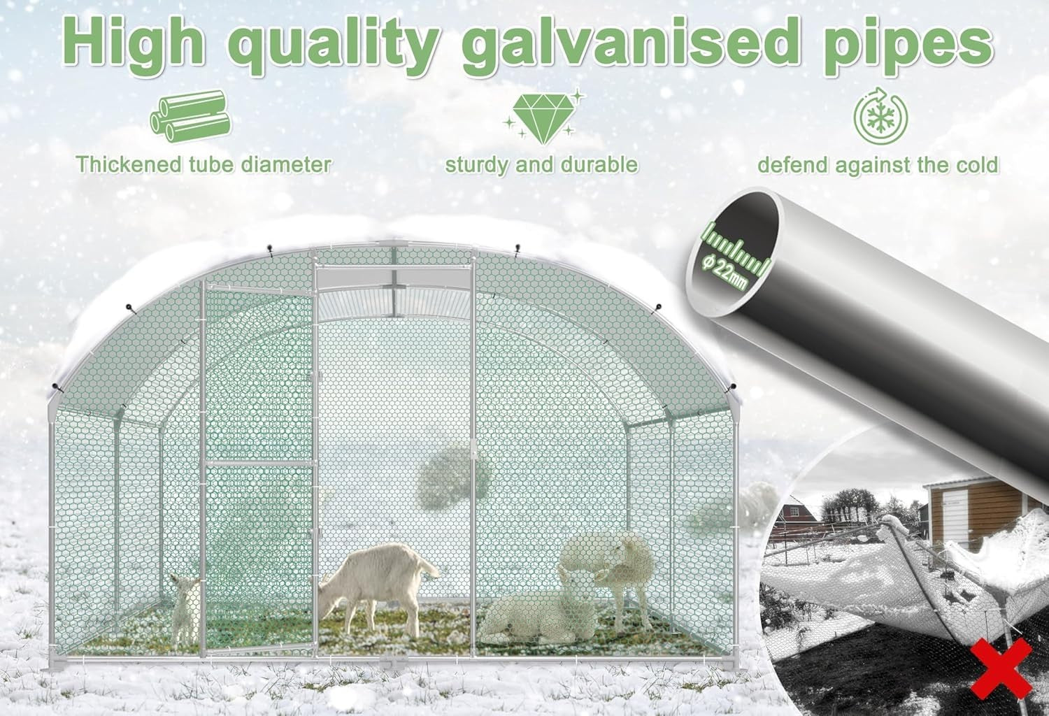 Large Walk In Chicken Run 3x4m Galvanised Metal Enclosure Roof Door