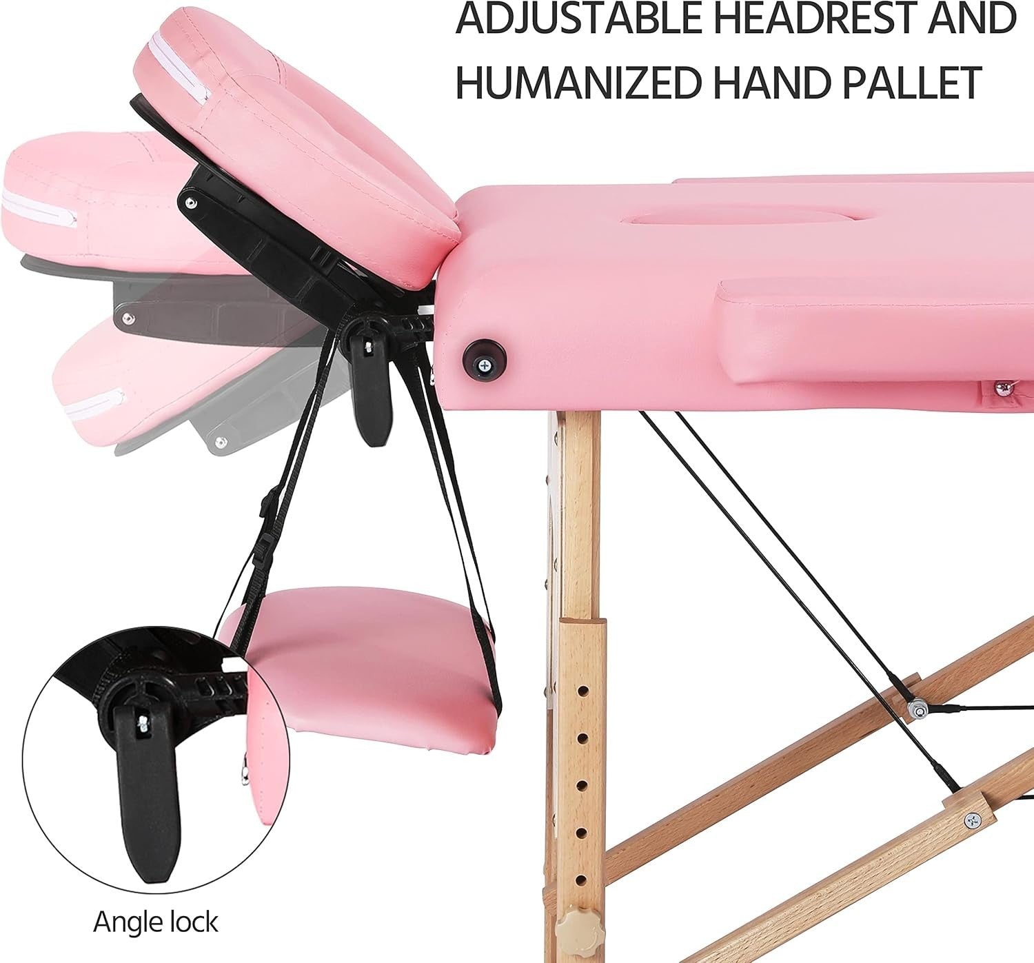 Adjustable 3-Section Folding Massage Table Beauty Lash Bed Portable Pink 60cm