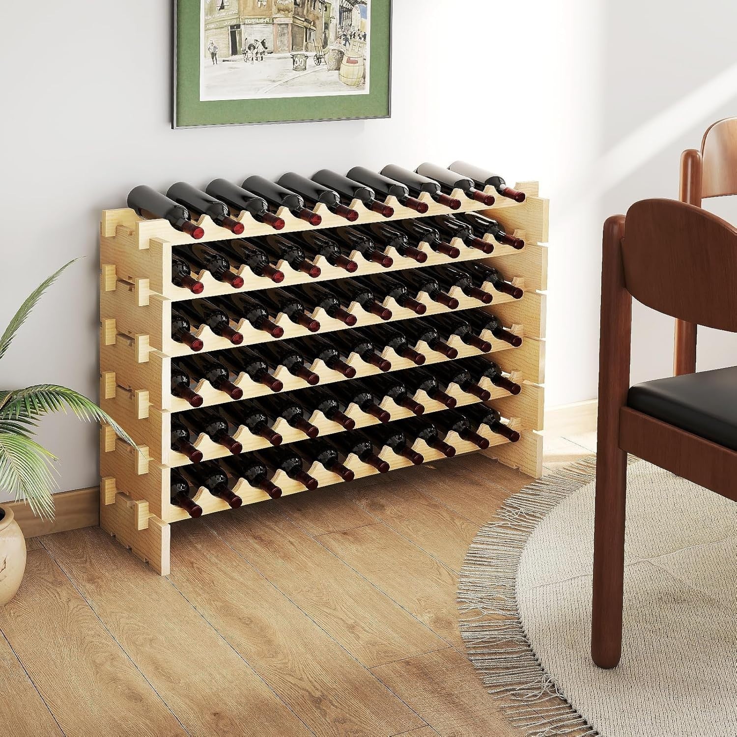 60 Bottle Wooden Wine Rack 6-Tier Floor Standing Wine Storage Organizer Pine