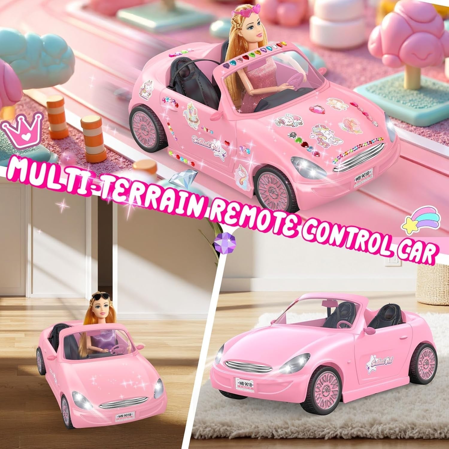 RC Car & Doll Toy Set for Girls – 10 Accessories, 3 Outfits & Stickers