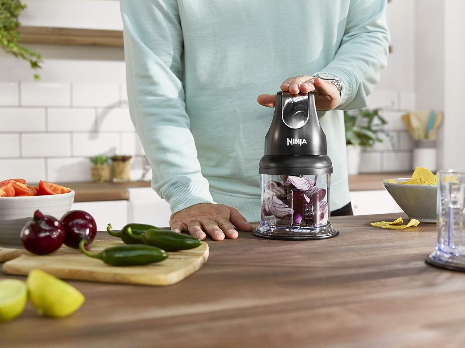 200W Compact Food Chopper with 2 Stackable Containers | Easy Prep & Store