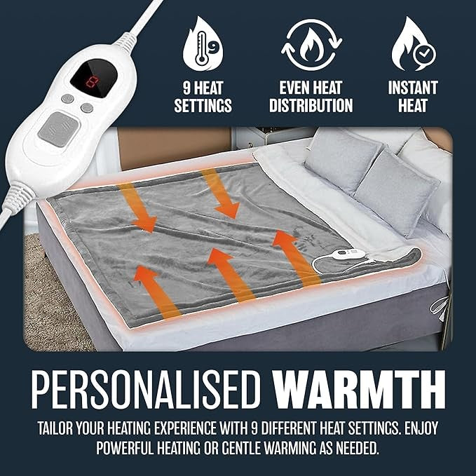 Electric Heated Throw Blanket Extra Large 9 Heat Settings Timer Washable