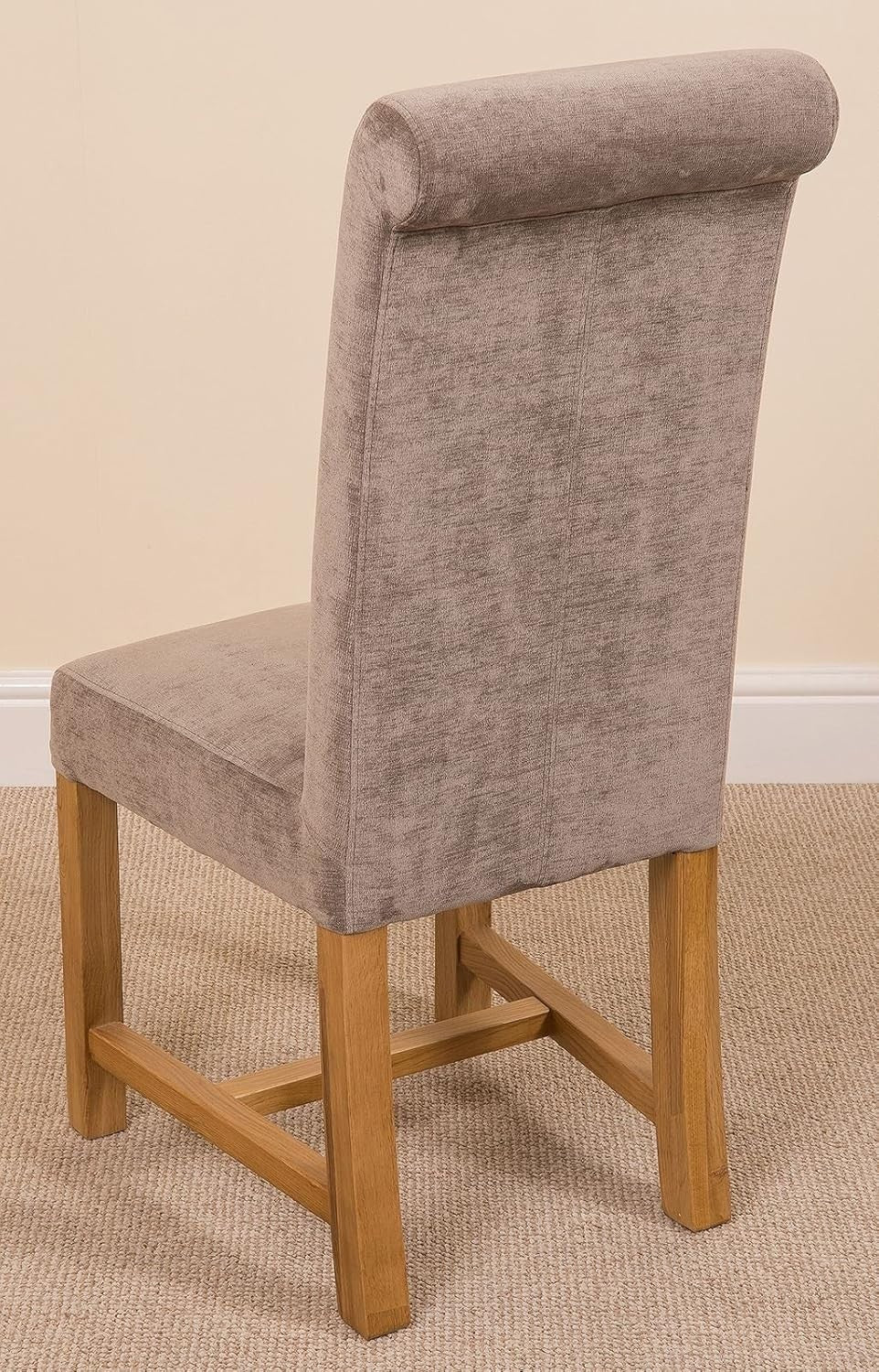 6 Seater Solid Oak Dining Table Set with Grey Fabric Chairs 125x80cm
