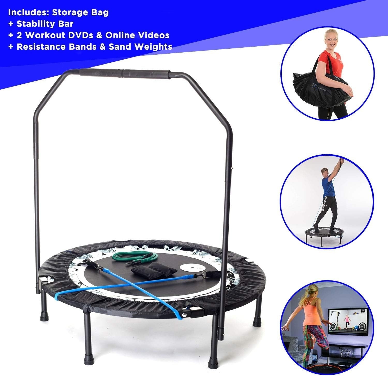 40in Folding Fitness Rebounder Trampoline Handlebar Kit 140kg