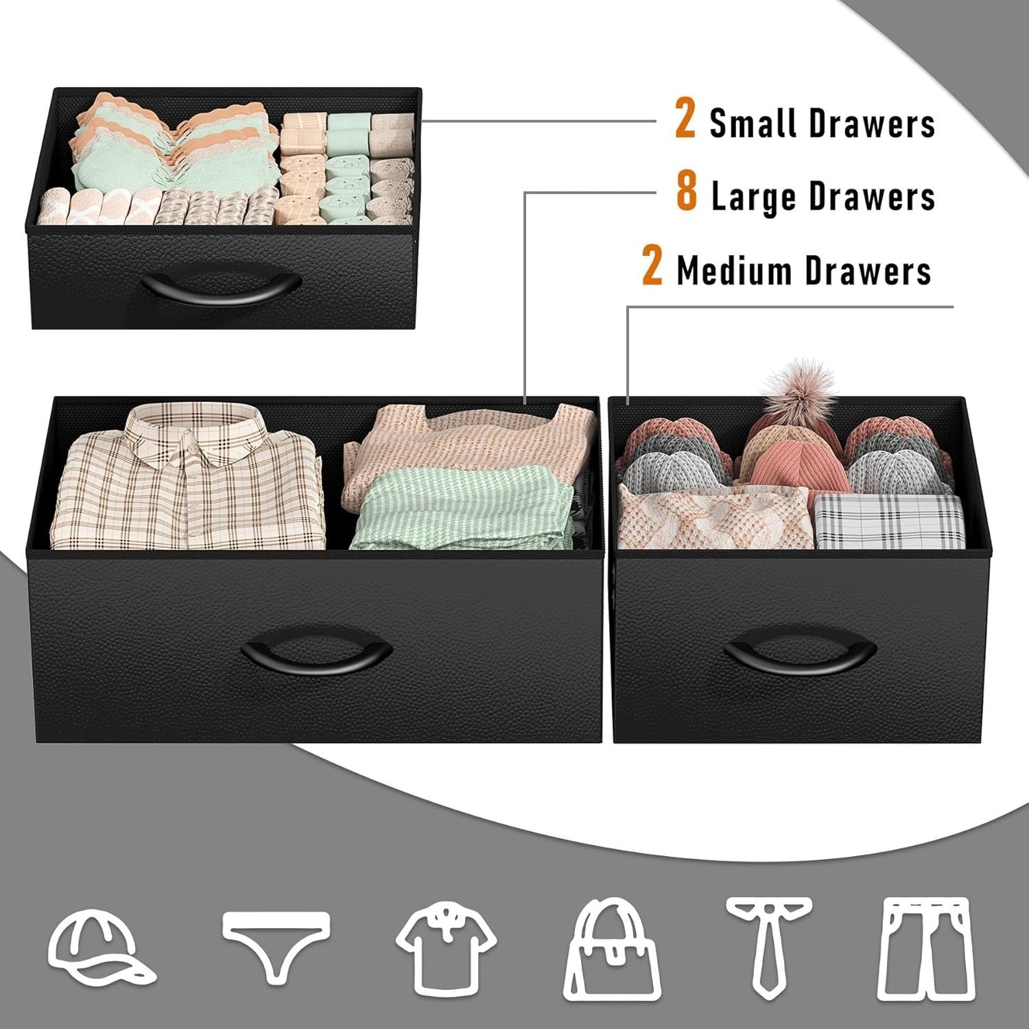 Black 12 Drawer Tall Storage Dresser Fabric Chest Hooks Kids Room Bedroom Hall