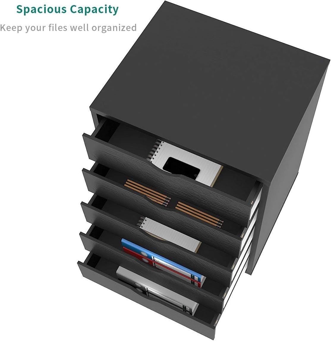 Black Rolling 5 Drawer File Cabinet Under Desk Office Storage Chest
