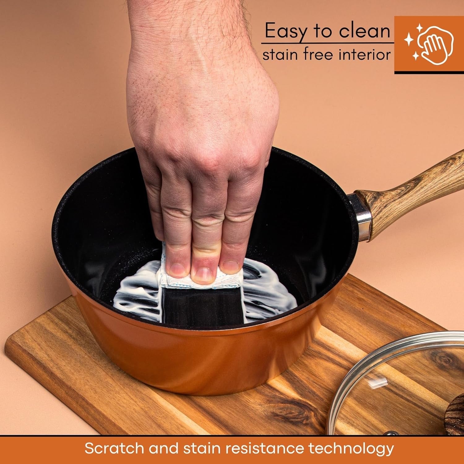 3pcs Copper Non-Stick  Saucepan Set with Lids 16cm 18cm 20cm Induction Ready