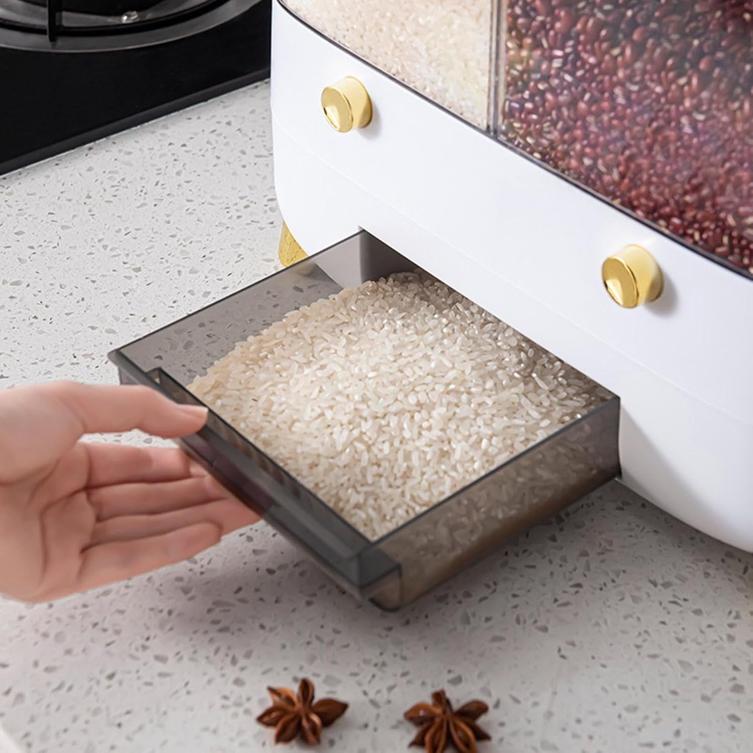 6 Grid Rice Dispenser Airtight Grain Storage Bin
