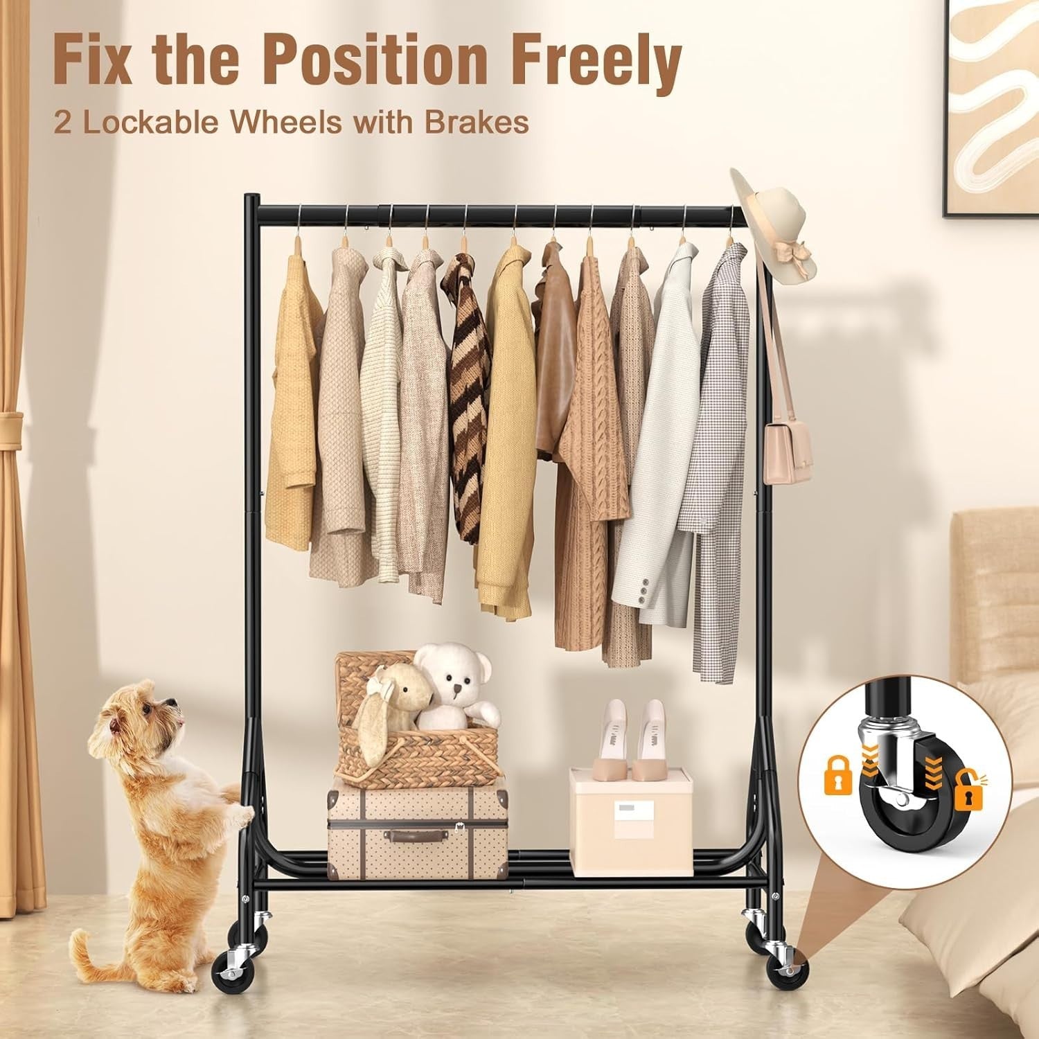 Heavy Duty 180KG Clothes Rail With Wheels Metal Rack Black