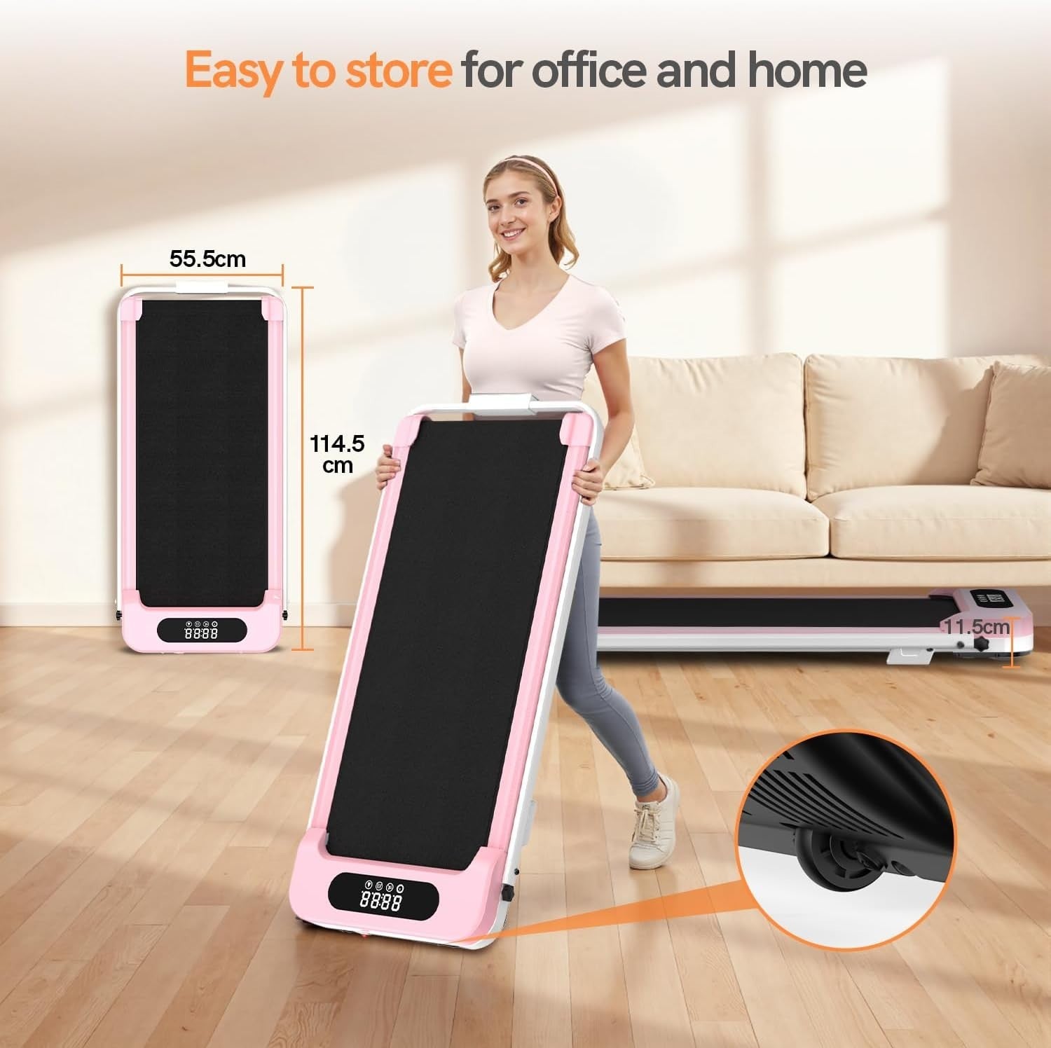 Under Desk Folding Treadmill Incline 8km/h Walking Running Pad Handle Bar