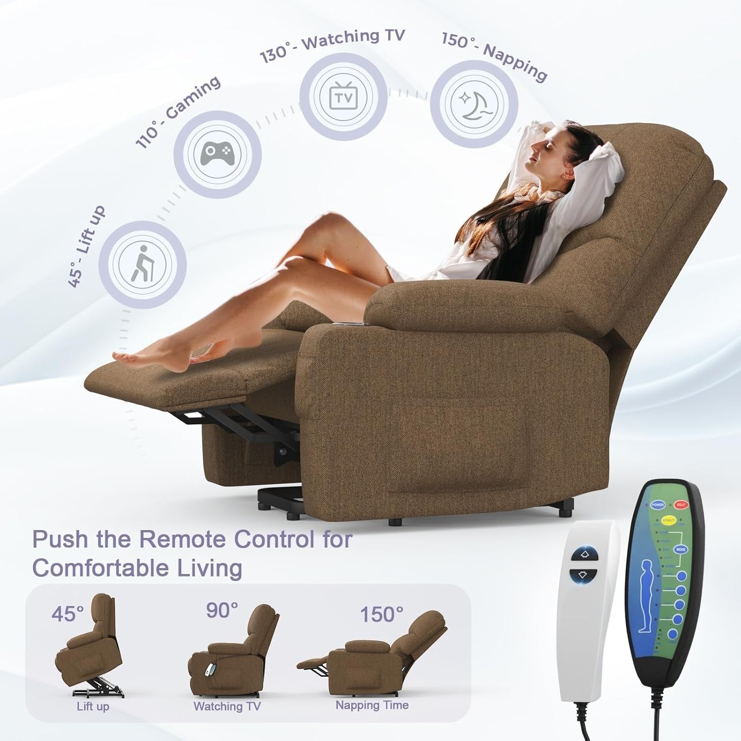 Electric Recliner Chair Massage Heat Oversized w/ Footrest USB Type-C Cup Holder