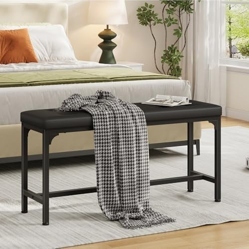 Modern Black Upholstered Dining Bench with H-Frame for Entryway 140kg Capacity